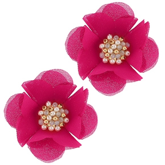 Pearl Cluster & Chiffon Flower Earrings